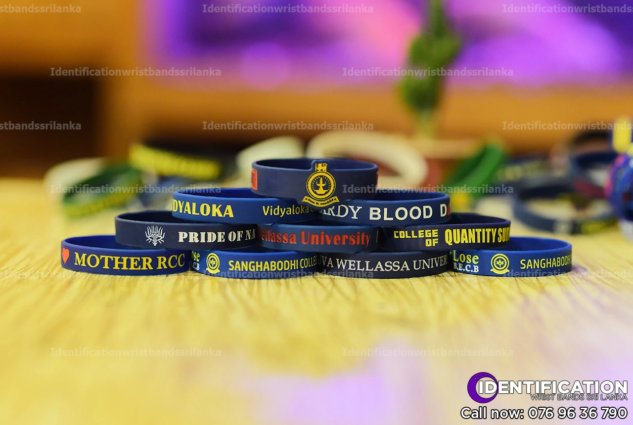 Debossed blue silicone identification wristbands, design for school fundraising events in Sri Lanka